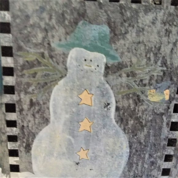 Welcome Sign Plaque Natural Stone Hand Painted Winter Snowman Slate Door Home - Picture 2 of 7
